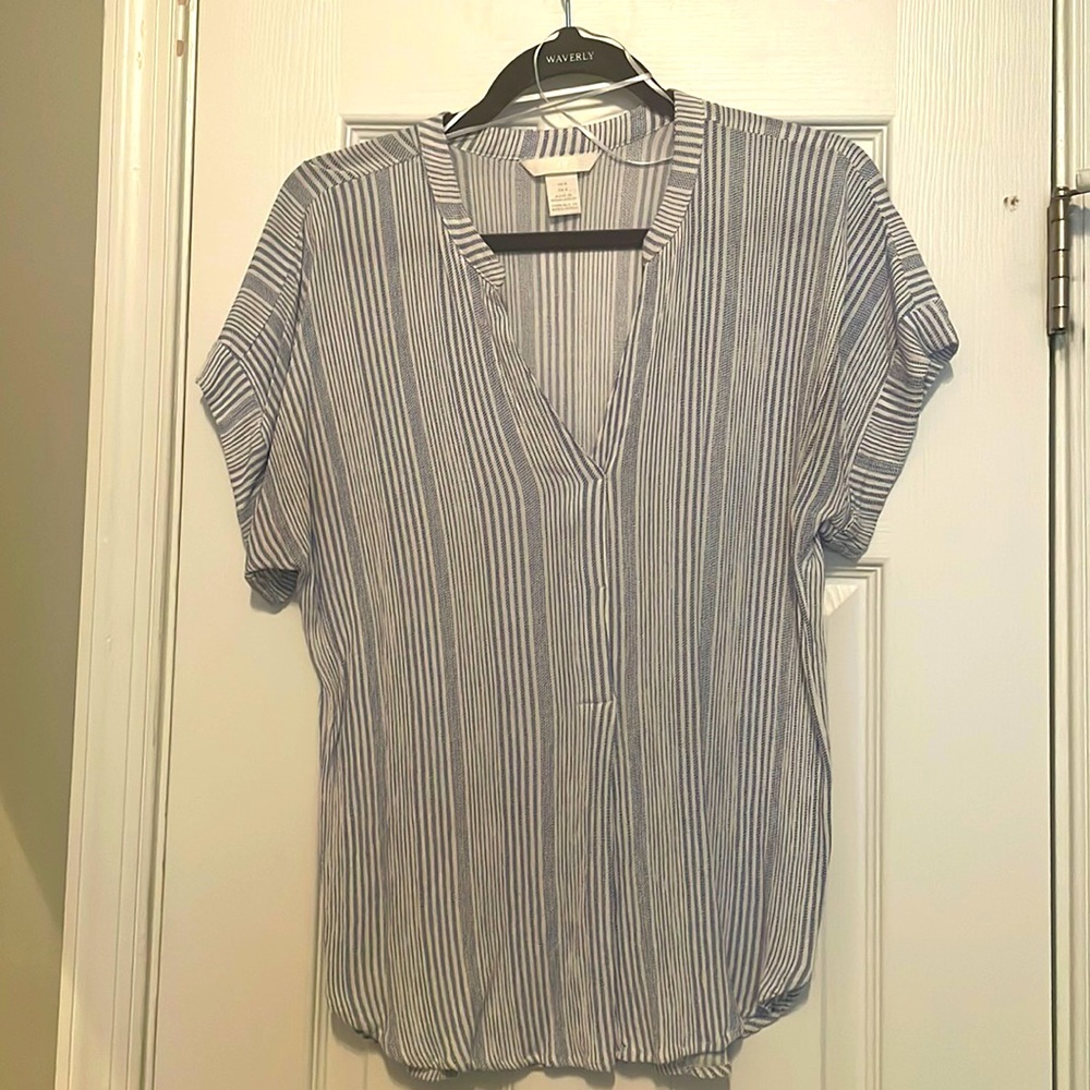 Blue and white striped top